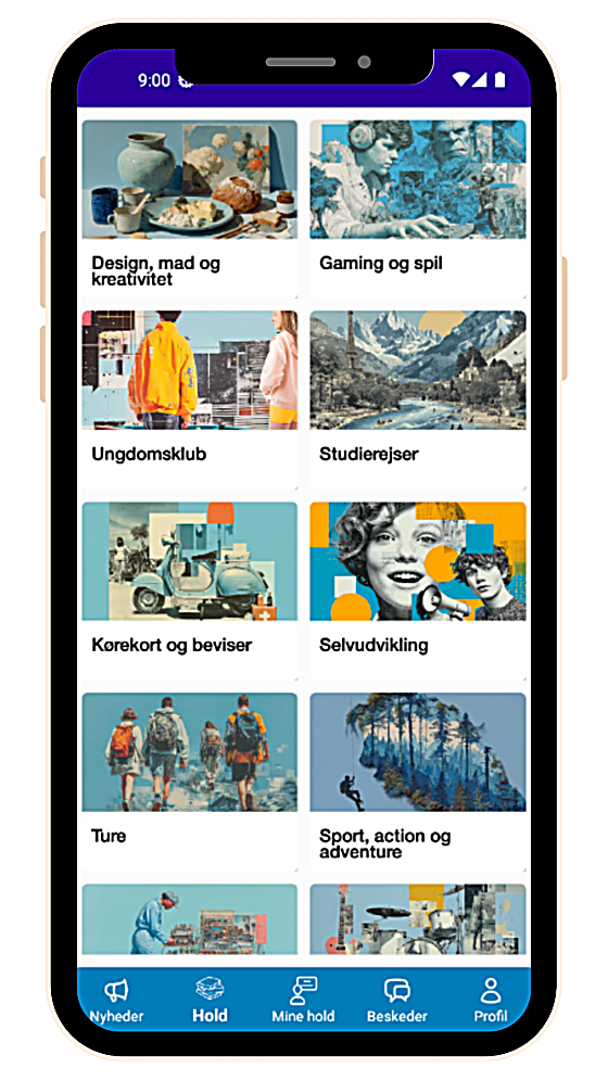 Klaras app med holdoversigt, som deltagerne bruger på telefonen